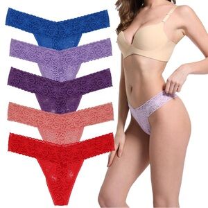 Elegant Lace Thong Panty Set - Multicolor